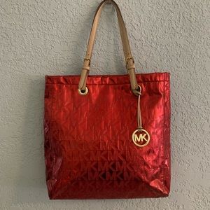 😊Michael Kors red and gold shoulder/ tote bag